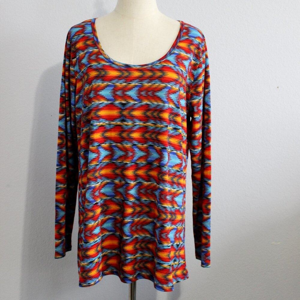 LuLaRoe LongSleeve Colorful Abstract Print Tunic Hi Lo Top Size XL
